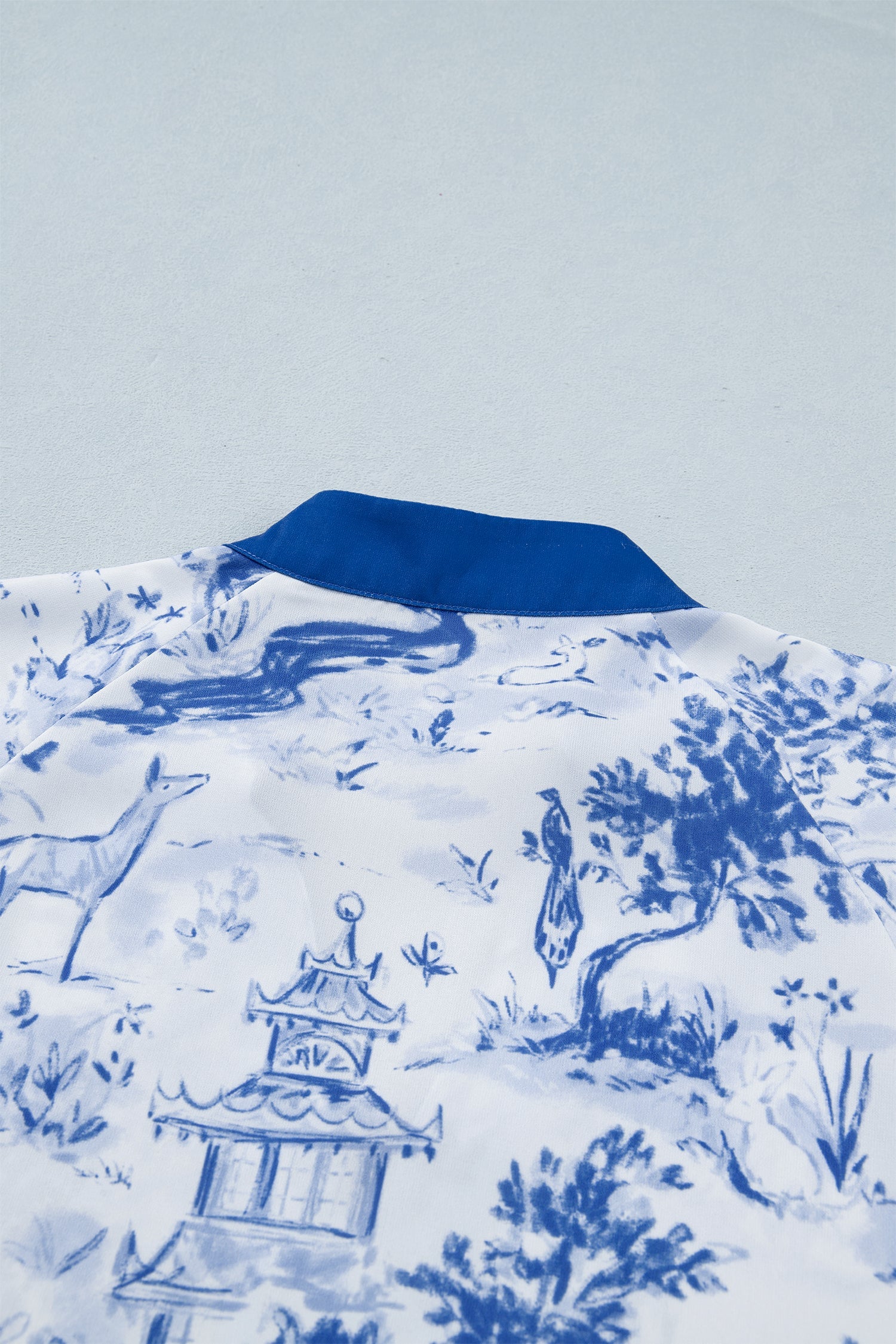 Blue Wild Animal Paradise Contrast V Neck Raglan Sleeve Blouse