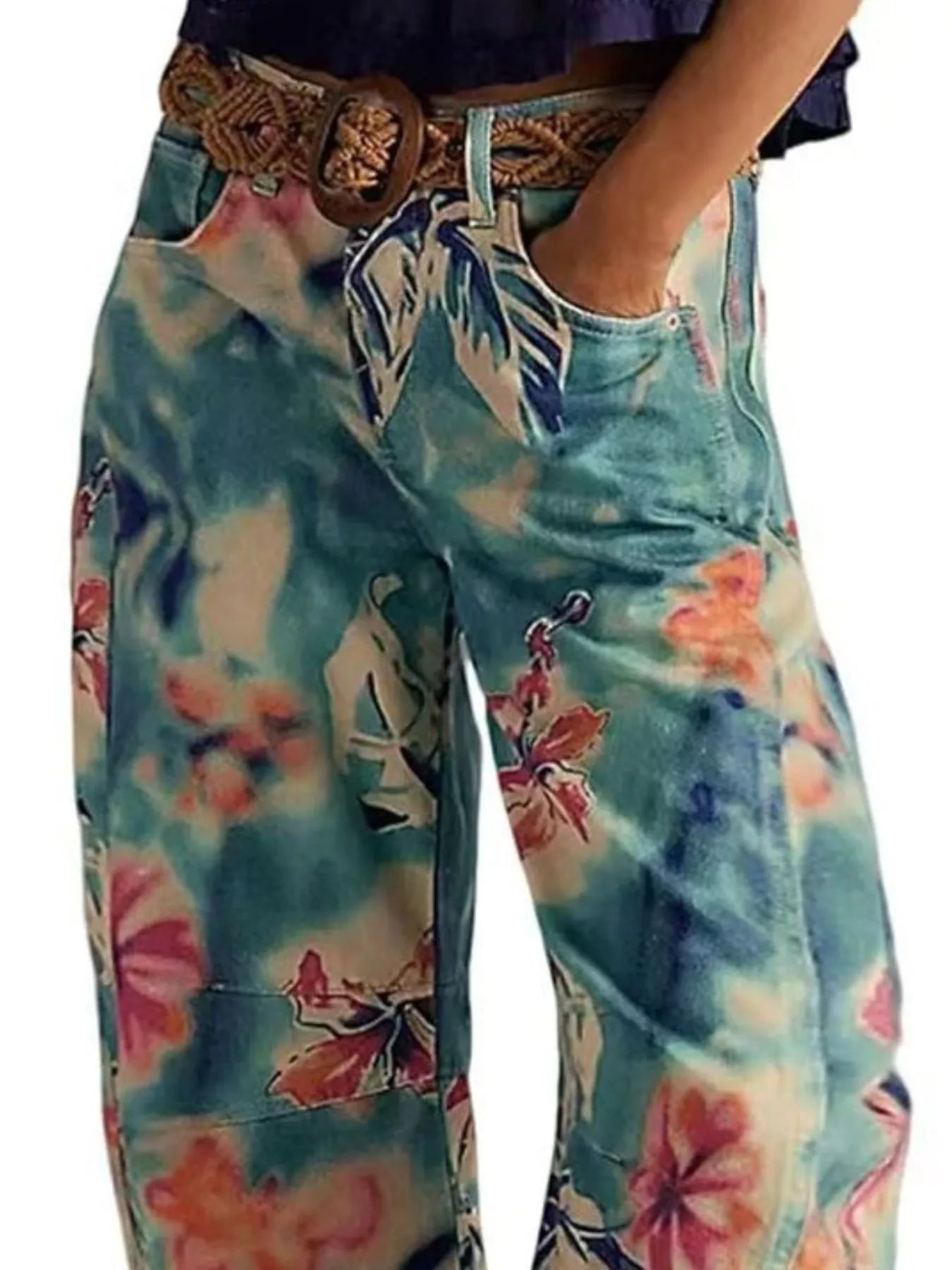 Printed Wide-Leg Jeans