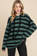 Striped Drawstring Hoodie with Dropped Shoulders