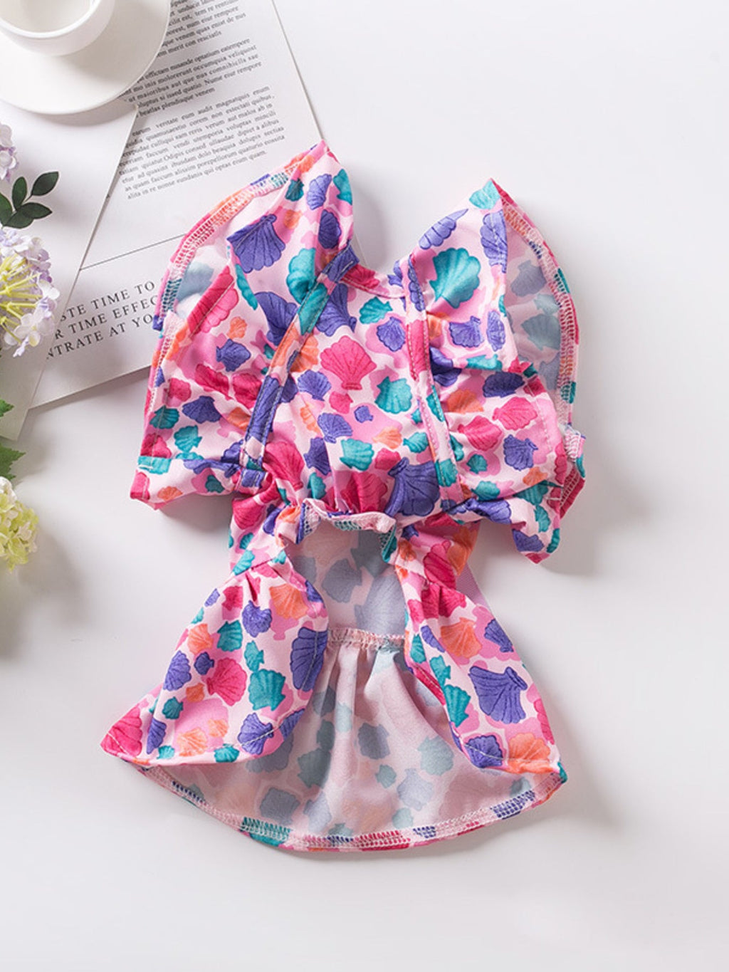 Floral Print Bow Decor Pet Dress