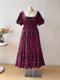 Floral Square Neck Short Sleeve Dress