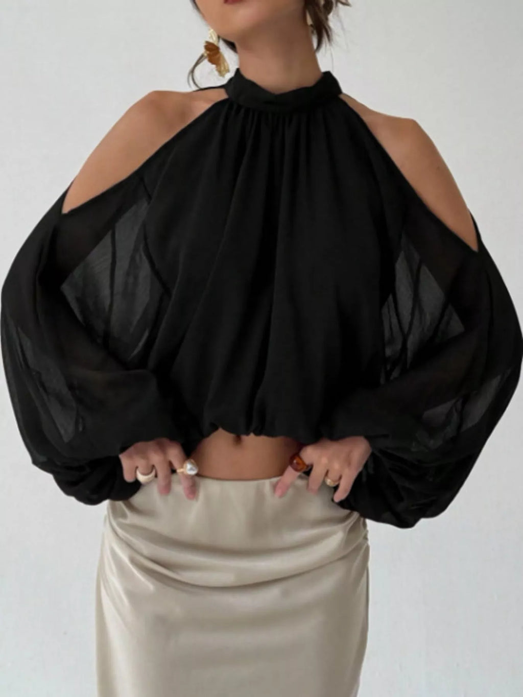 Cold-Shoulder Long Sleeve Blouse