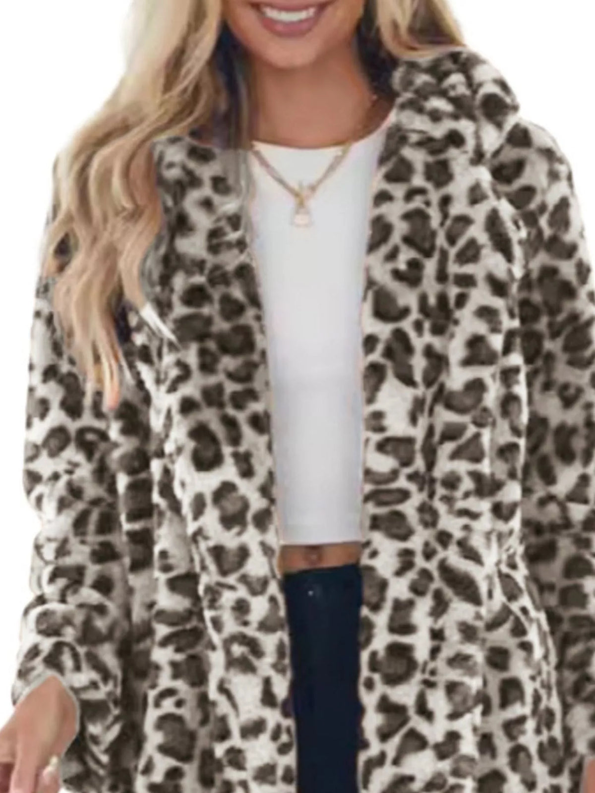 Full Size Leopard Open Front Outerwear Plus Size