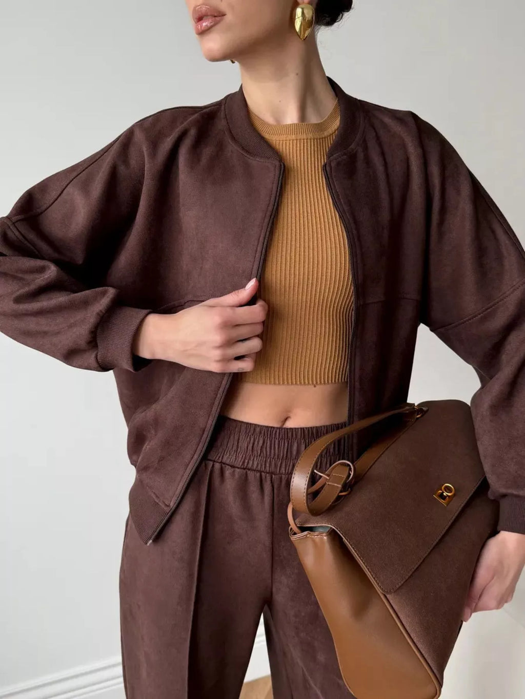 Zip Up Sweatshirt and Wide-Leg Pants Set