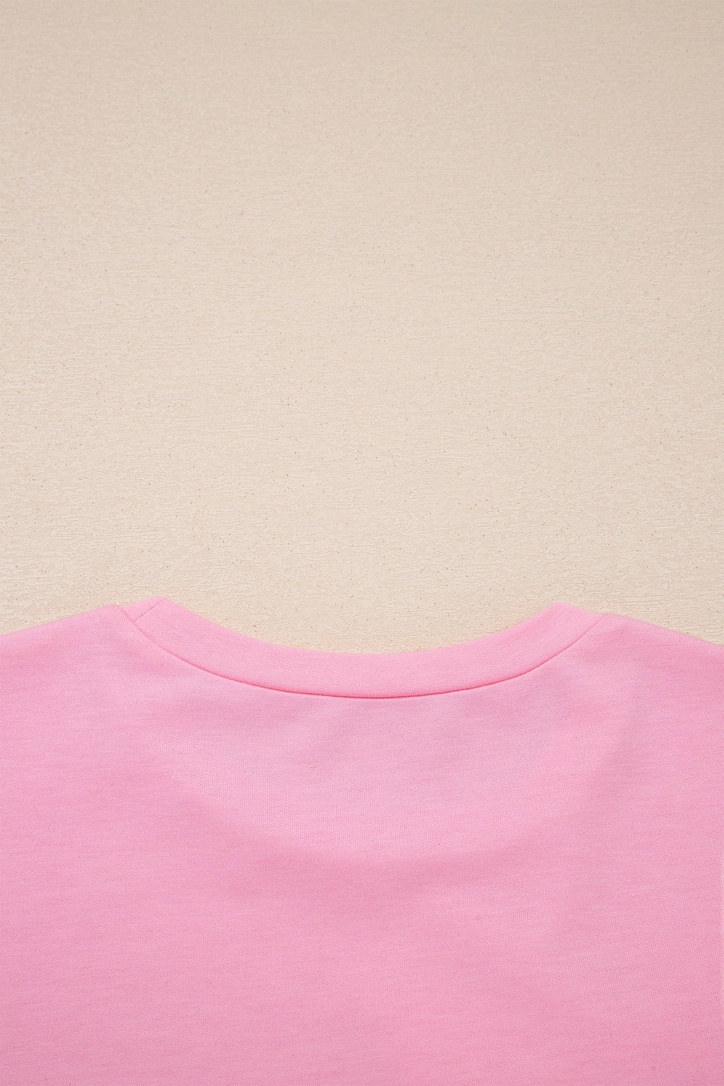 Pink Solid Color Raw Edge Bow Patch Loose T Shirt