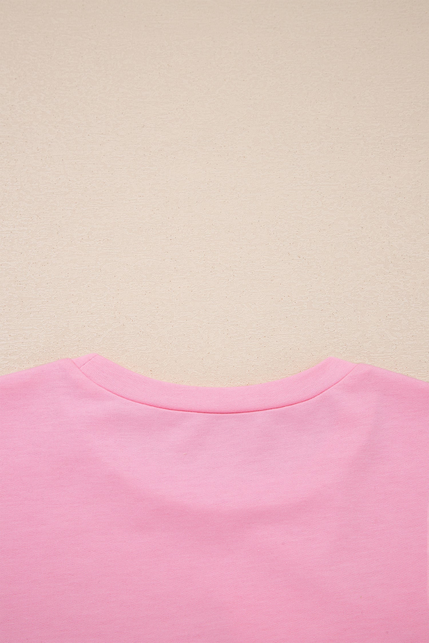 Pink Solid Color Raw Edge Bow Patch Loose T Shirt