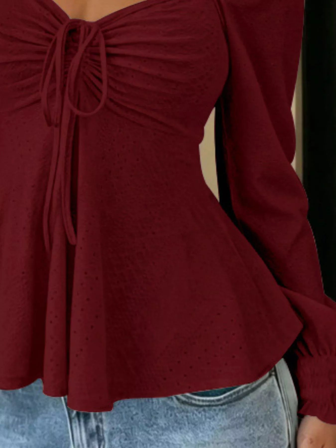 Ruched Sweetheart Neck Long Sleeve Top