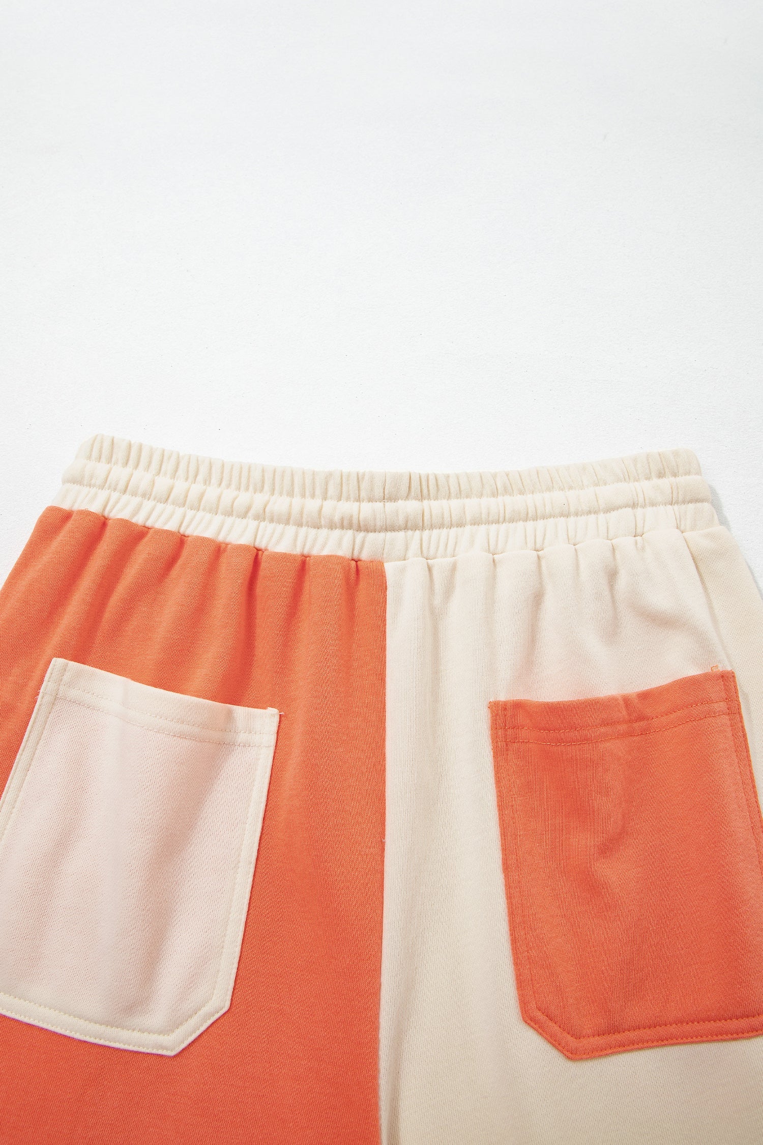 Russet Orange Raw Seam Colorblock Wide Leg Ankle Length Casual Pants