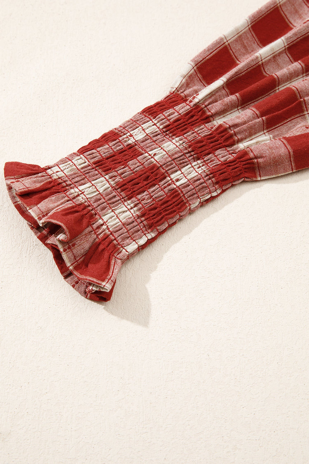 Red Plaid Print Smocked Puff Sleeve Mini Dress