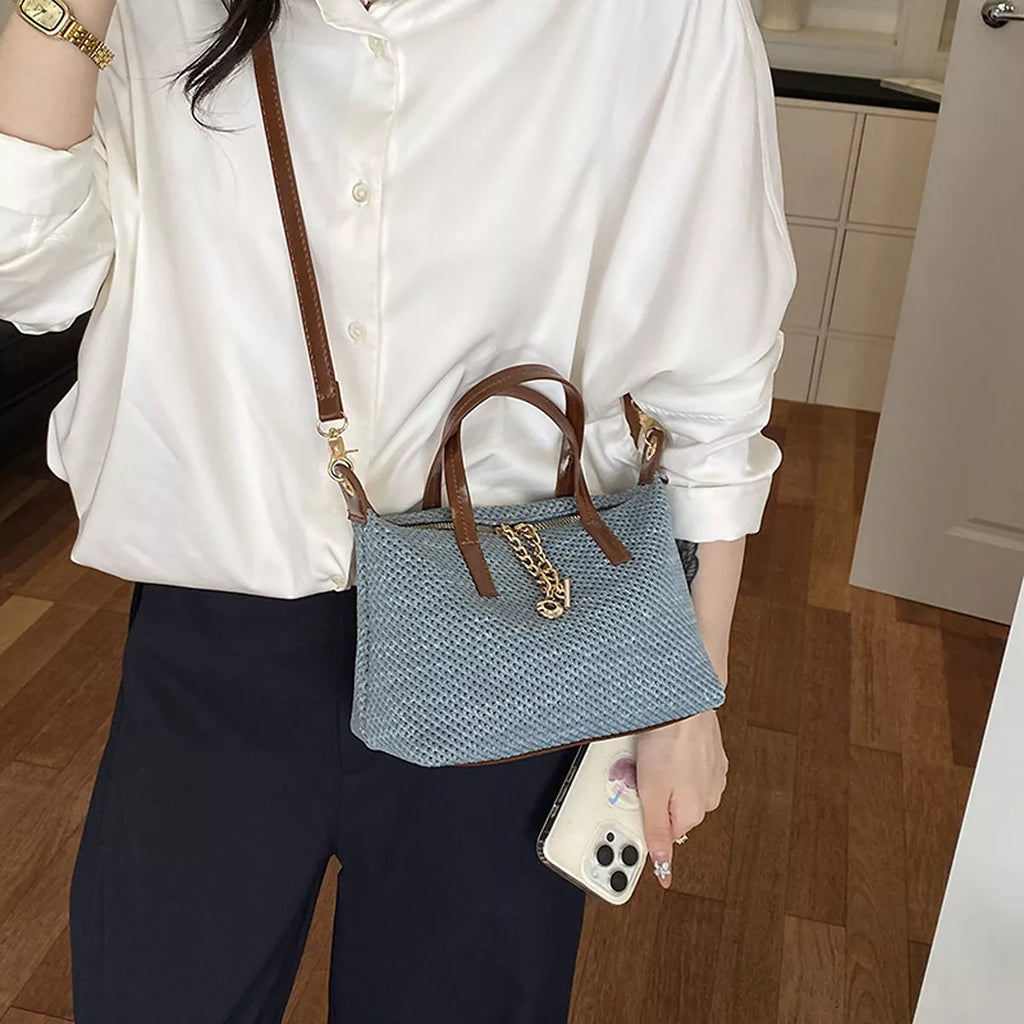 Woven Crossbody Bag with Leather Accents