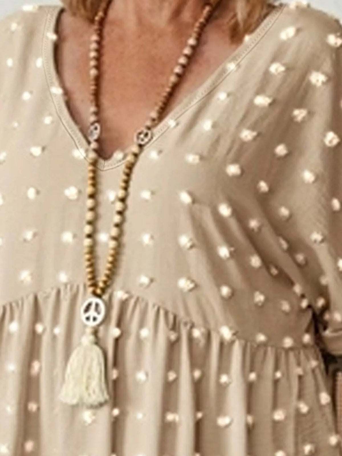 Plus Size Swiss Dot V-Neck Casual Blouse