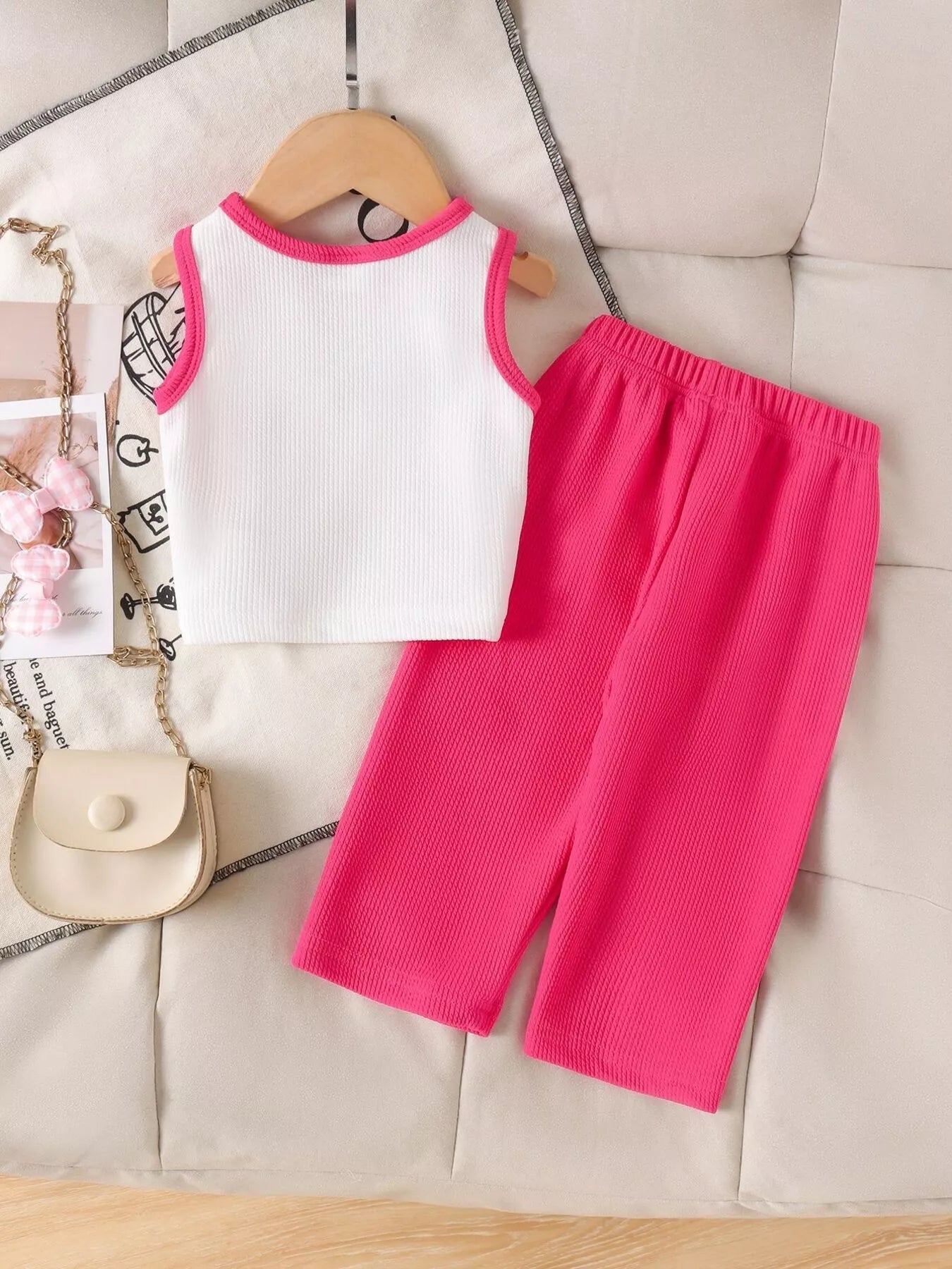 Children's Ribbed Bow Tank Top and Pants Set