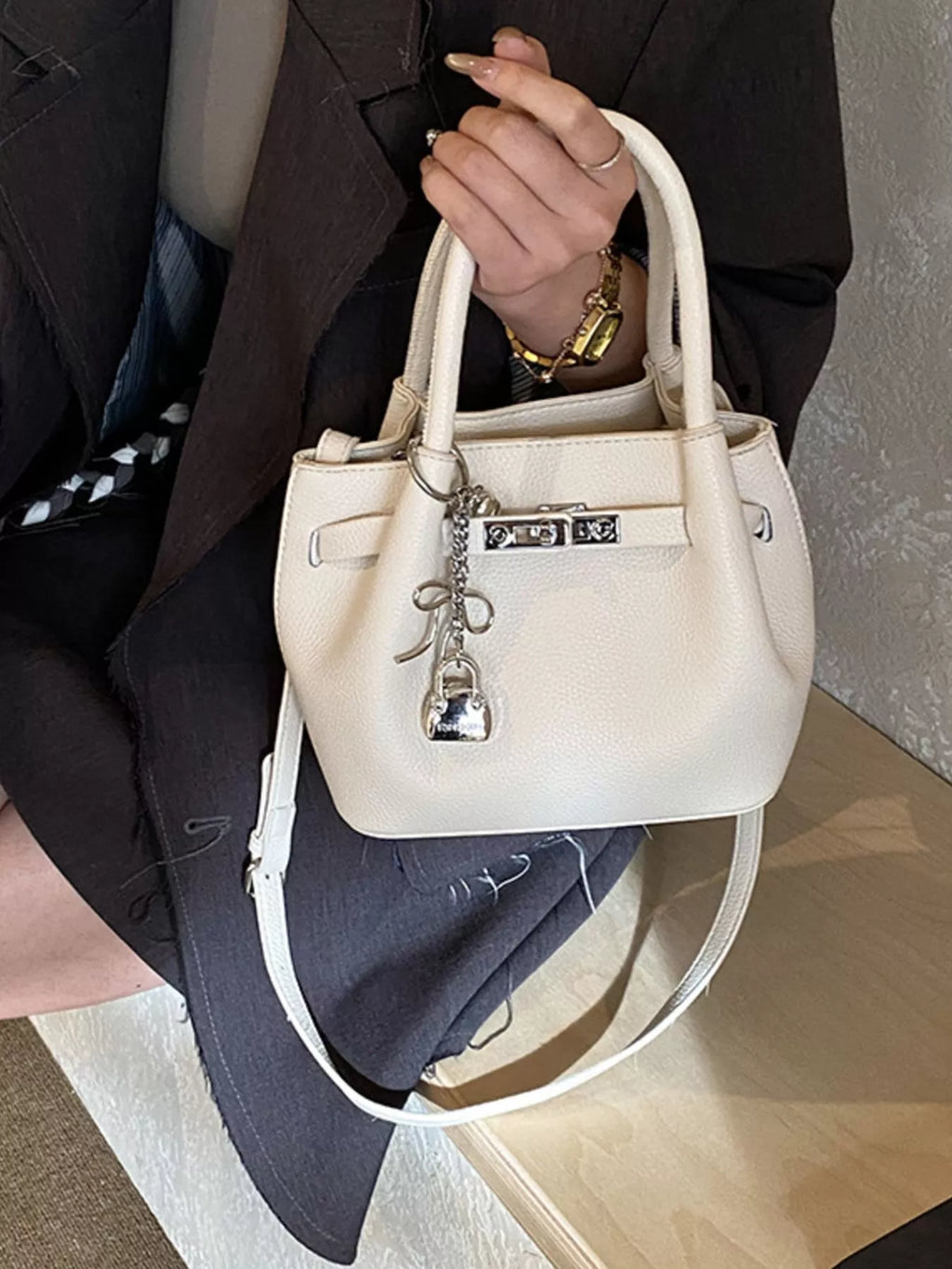 Leather Crossbody Bag with Lock Detail
