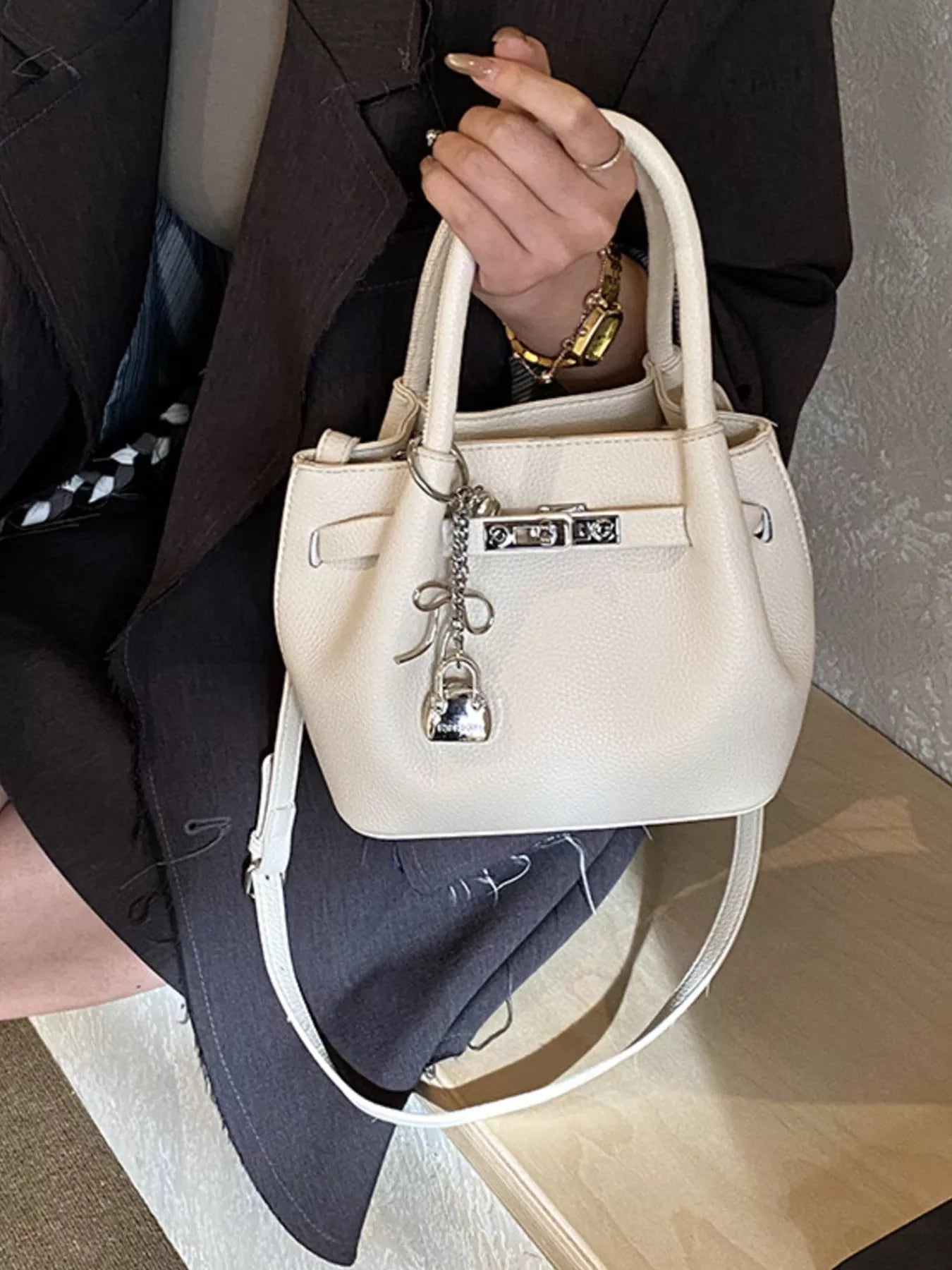 Leather Crossbody Bag with Lock Detail