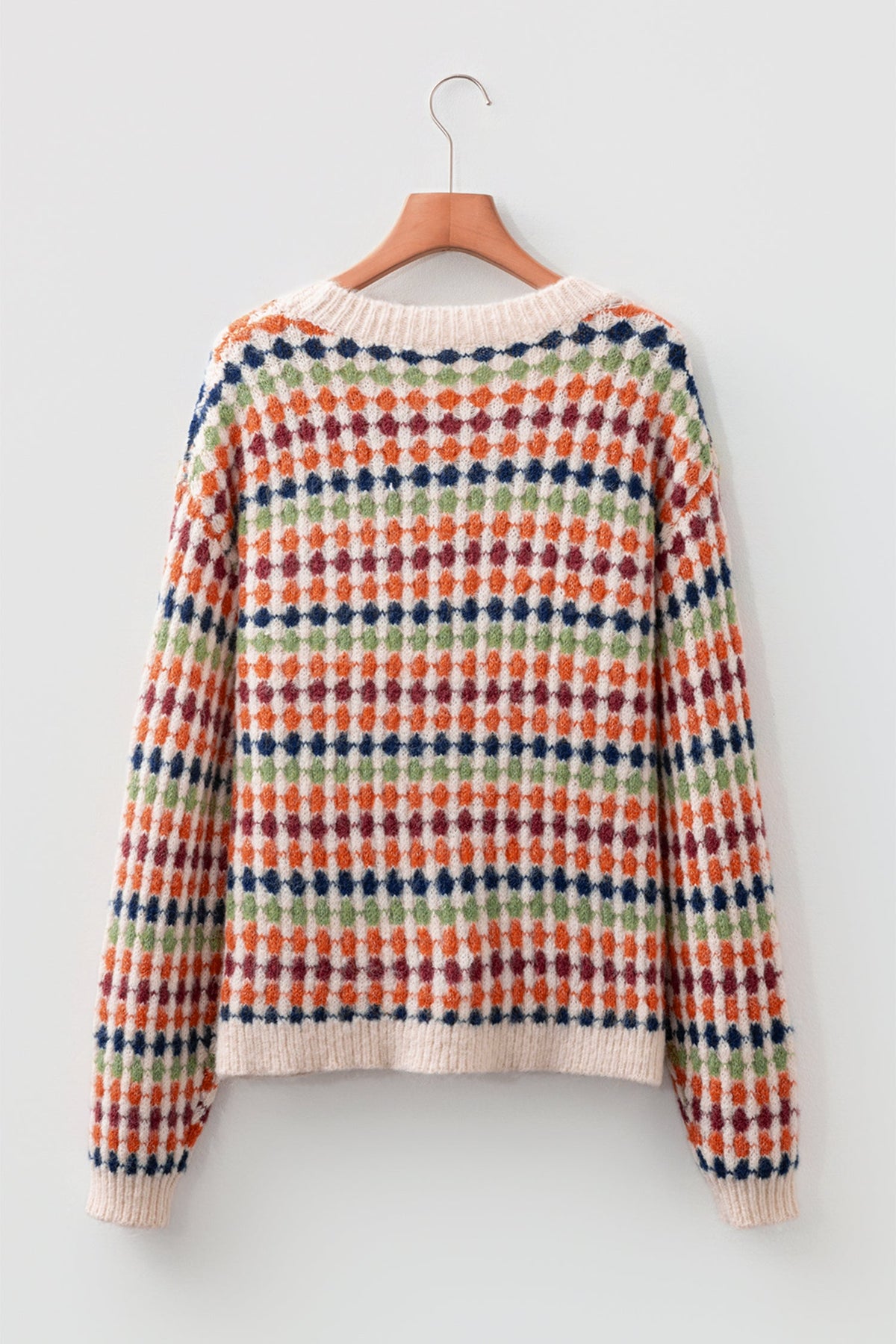 Multicolour Dotty Striped Pattern Knit Drop Shoulder Sweater