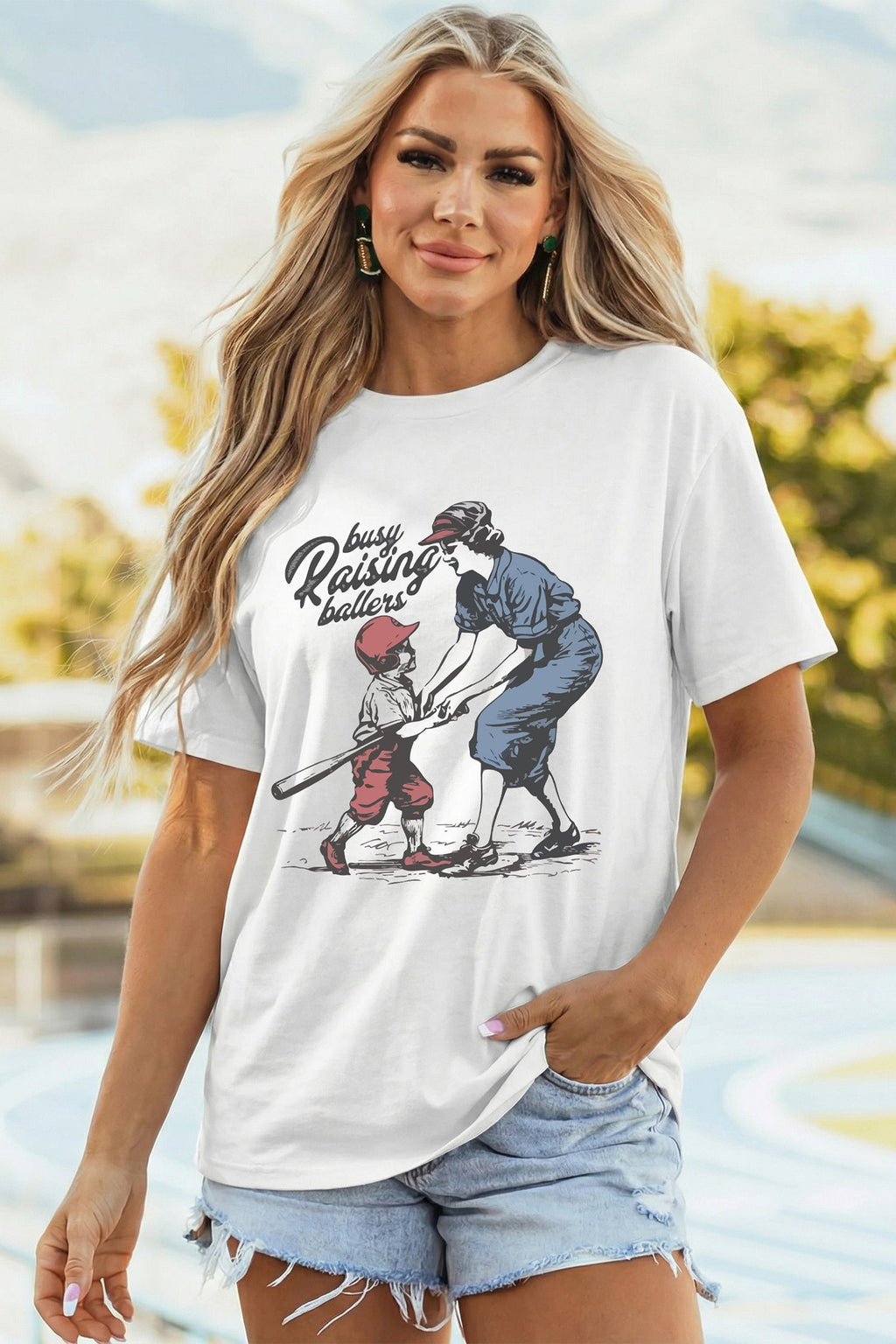 White Busy Raising Ballers Cool Mom Tee