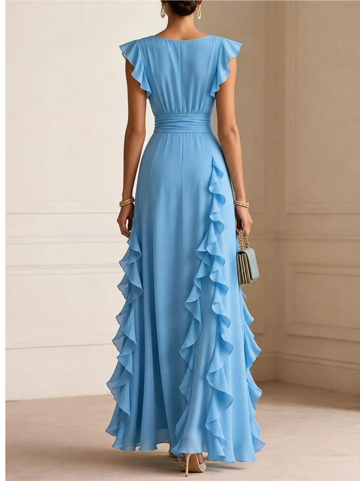 Ruffled Surplice Sleeveless Maxi Dress