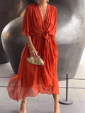 Full Size Chiffon Wrap Dress with Flutter Sleeves Plus Size
