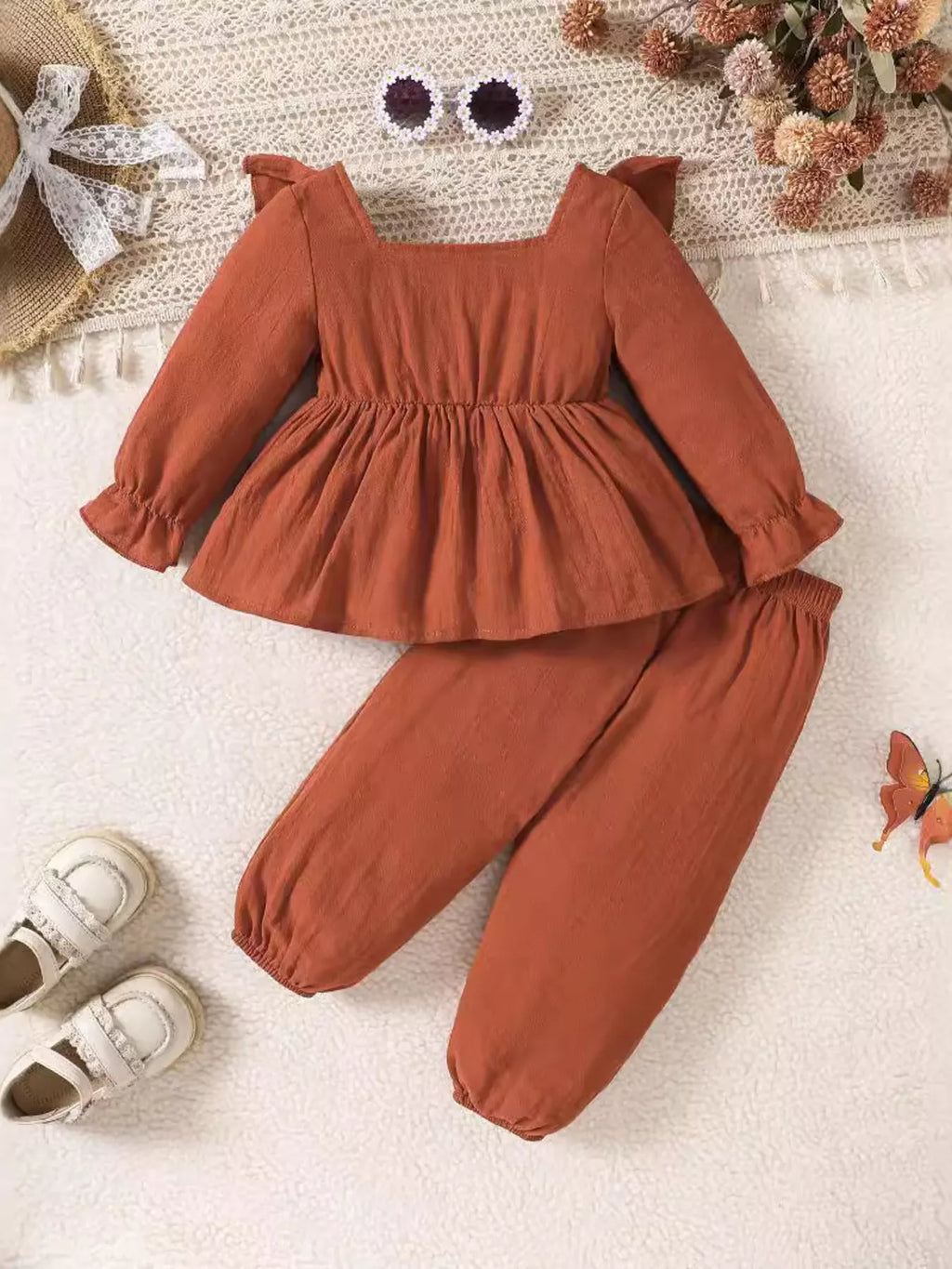 Children's Bow Long Sleeve Blouse and Pants Set