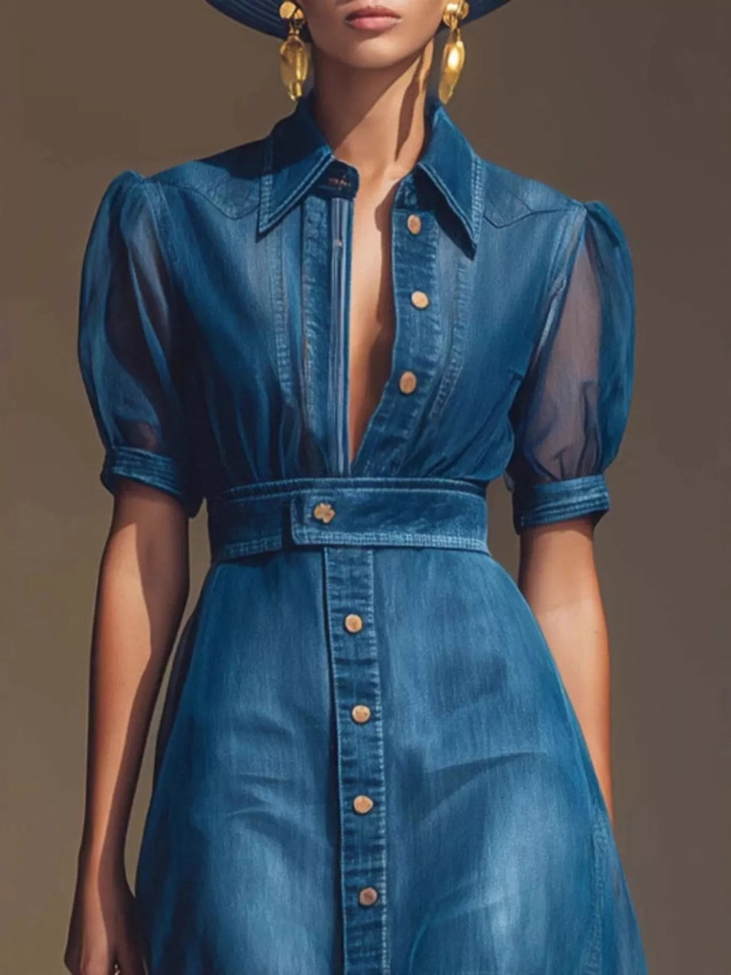 Sheer Panel Button-Down Maxi Dress