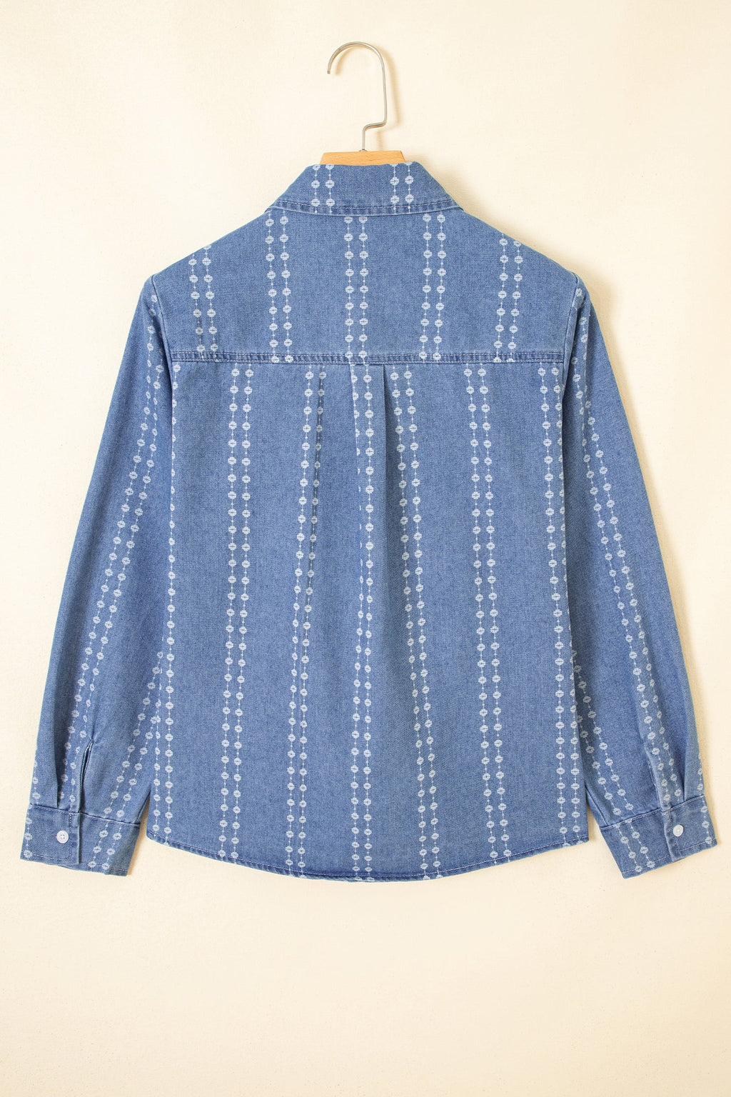 Myosotis Floral Print Button-Down Long Sleeve Denim Shirt