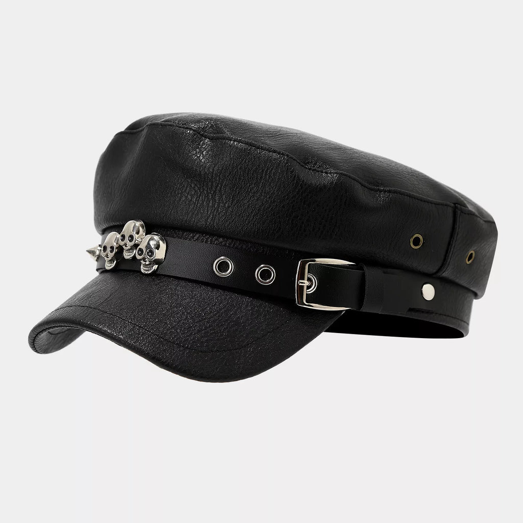Studded Embellished Faux Leather Hat