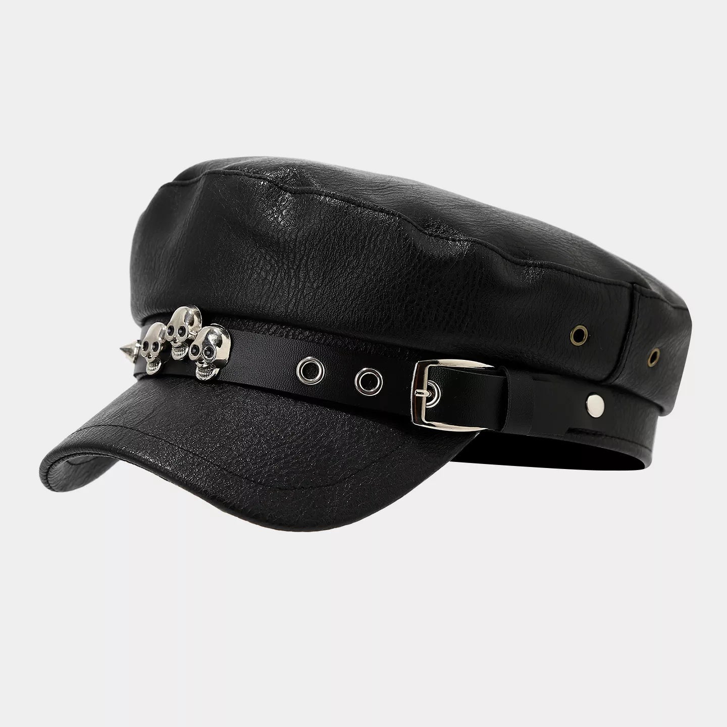 Studded Embellished Faux Leather Hat