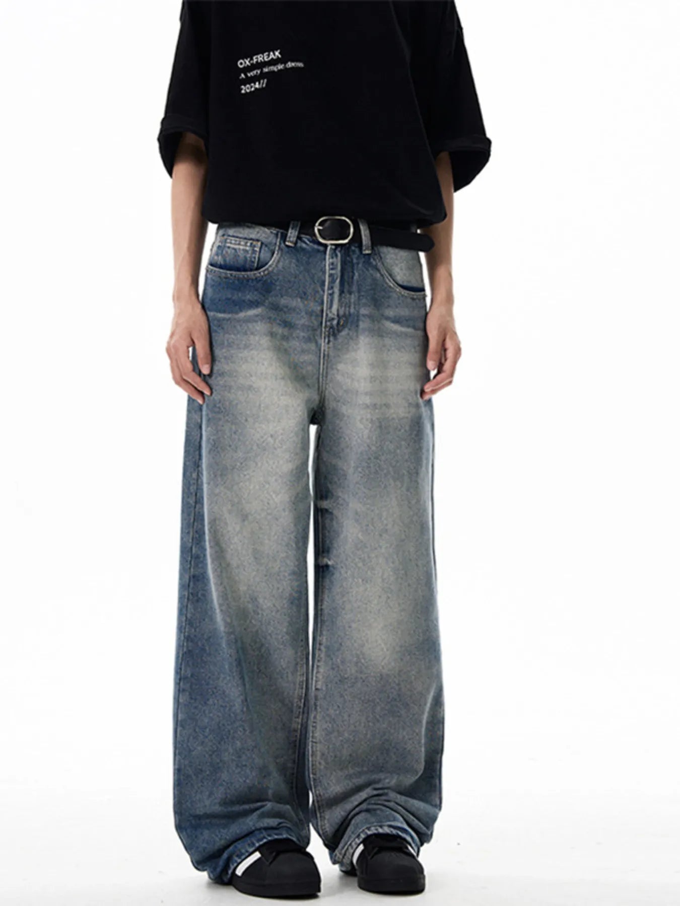 Men's Washed Wide Leg Relaxed Fit Jeans