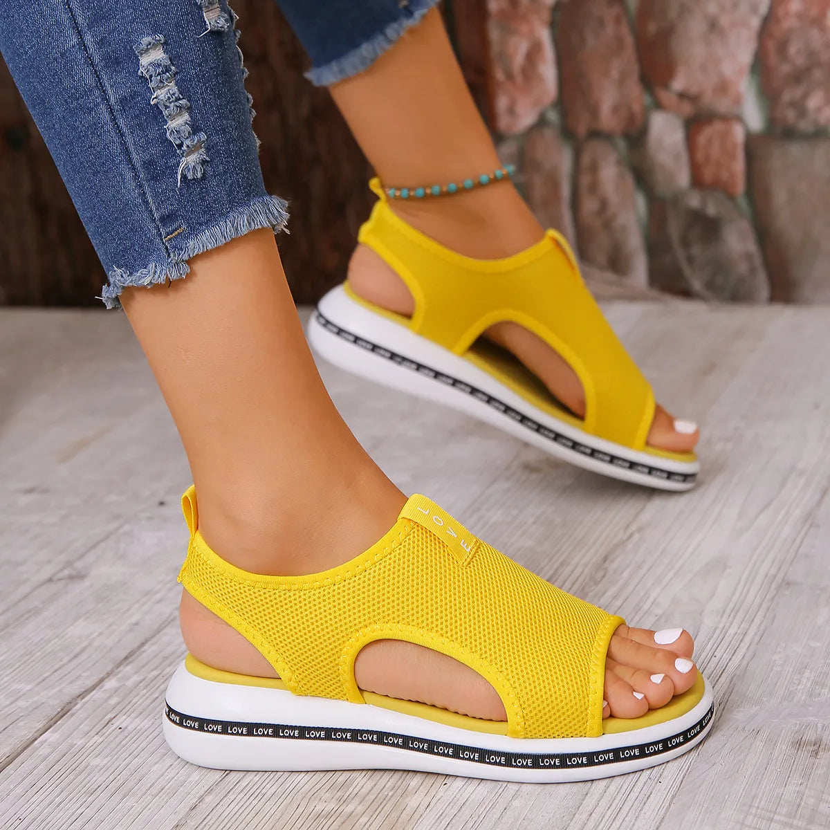 Mesh Open Toe Platform Sandals