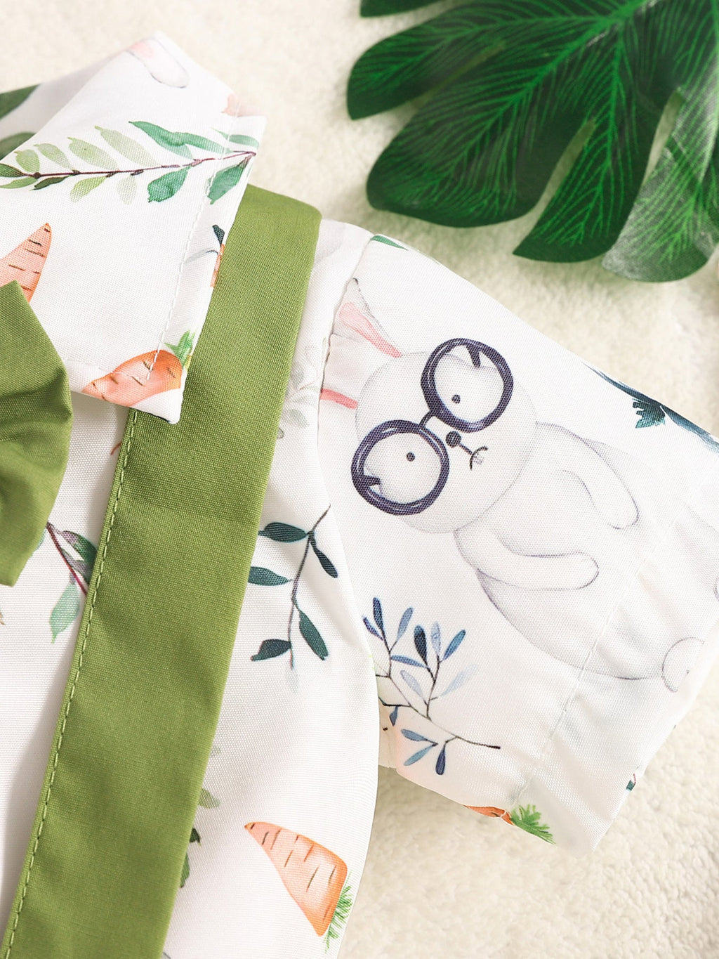 Children's Bunny Print Shirt with Suspender Shorts Set