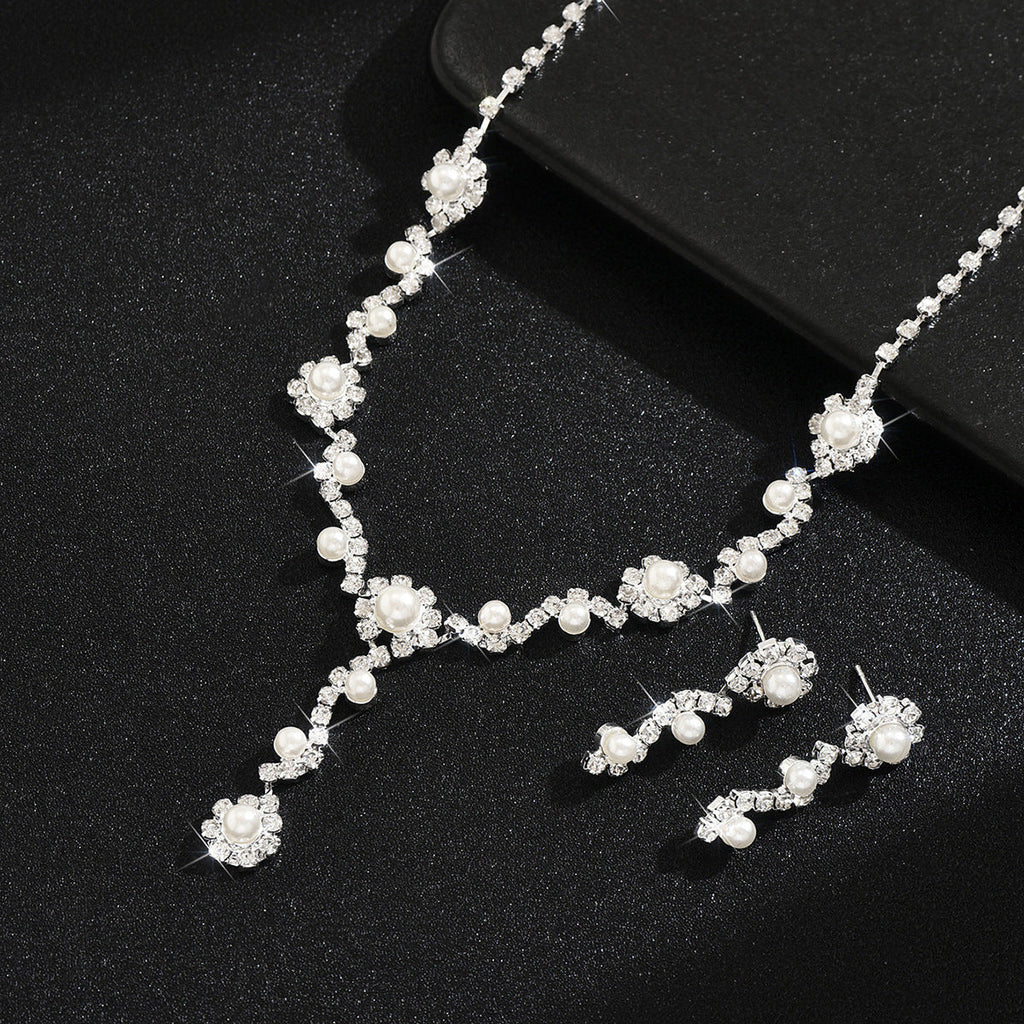 Womens Elegant European Style 2 Pcs Pearl Jewelry Set,Necklace And Matching Accessories For Daily Party Wear