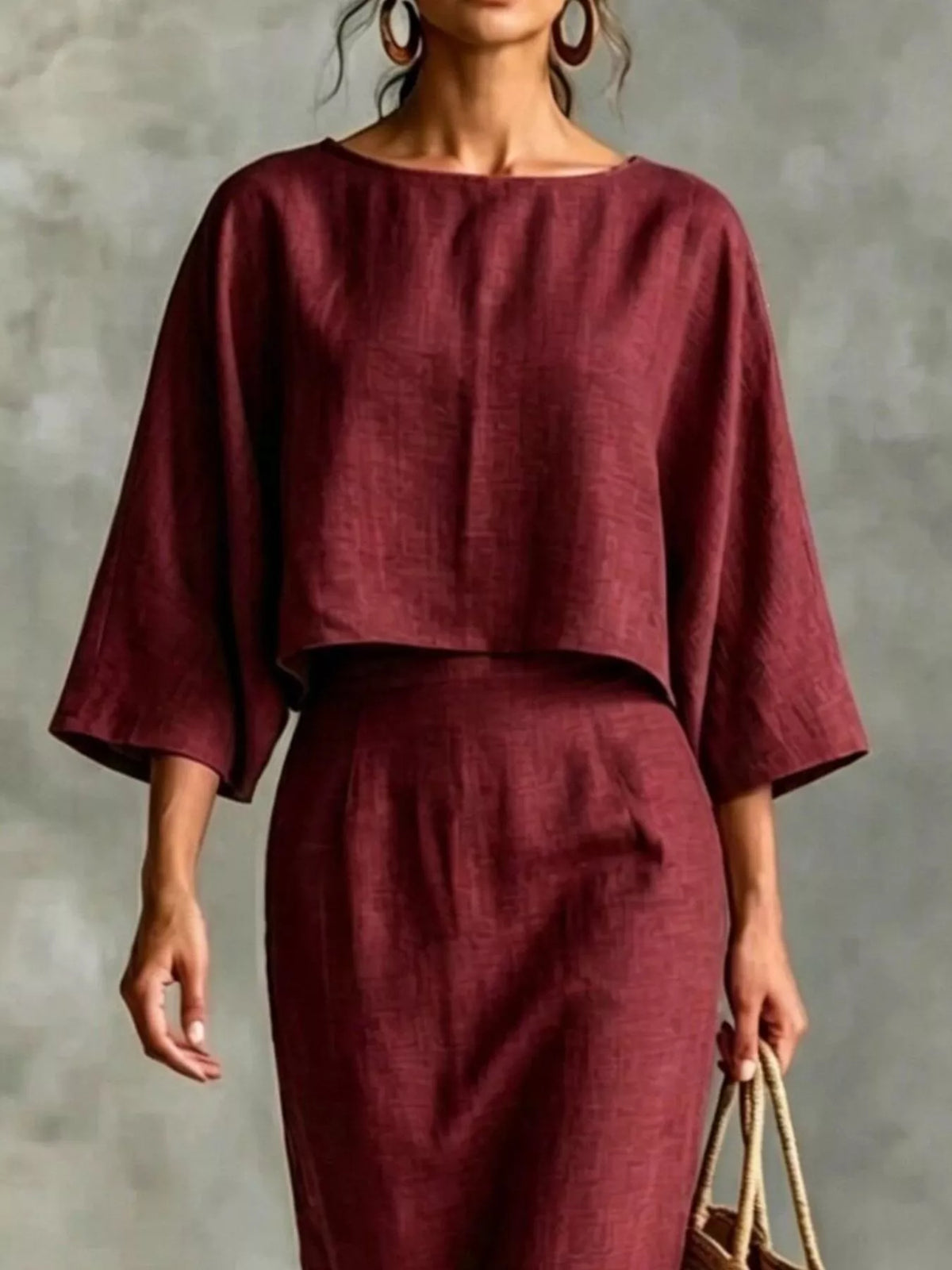 Full Size Solid Color Cropped Top and Midi Skirt Set Plus Size