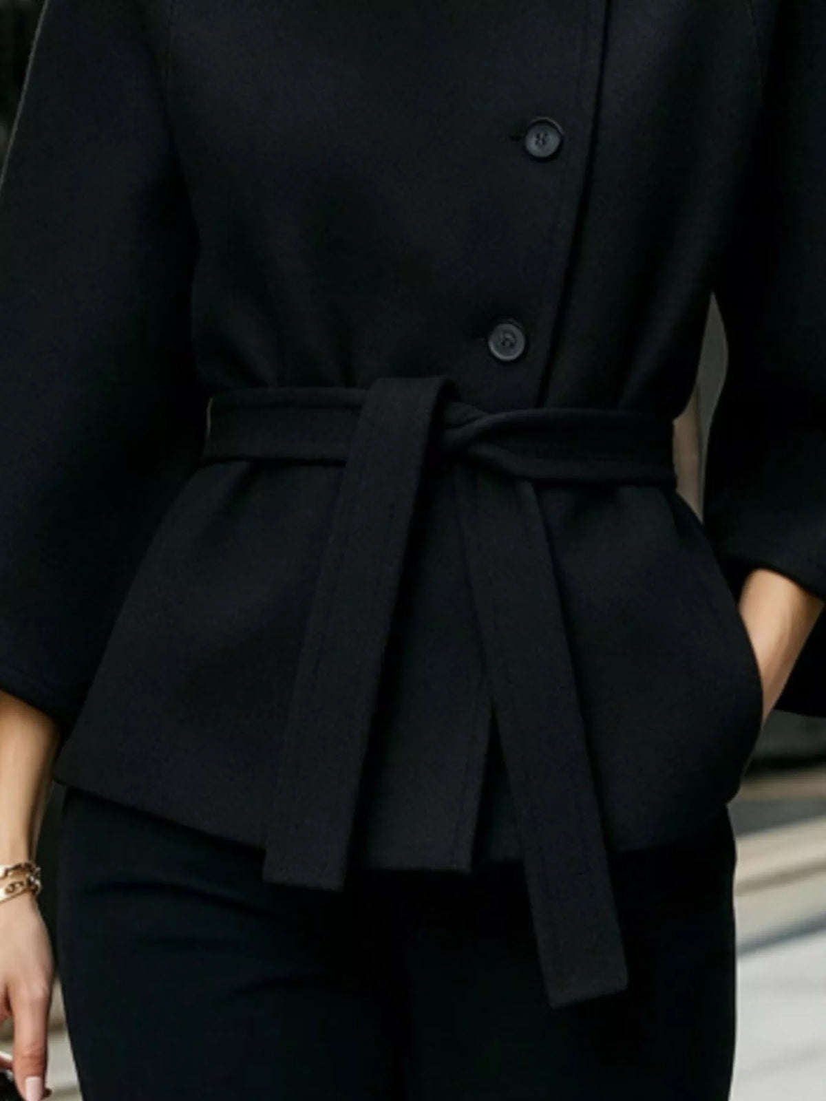 Button Down Cape Coat with Belted Waist