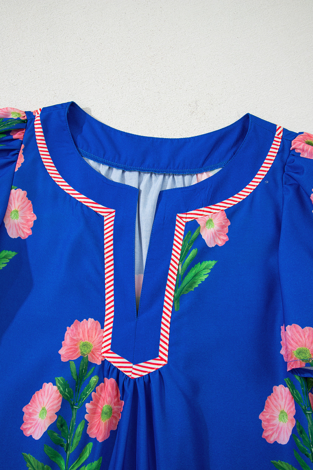 Floral Short Sleeve Split Neck Mini Dress
