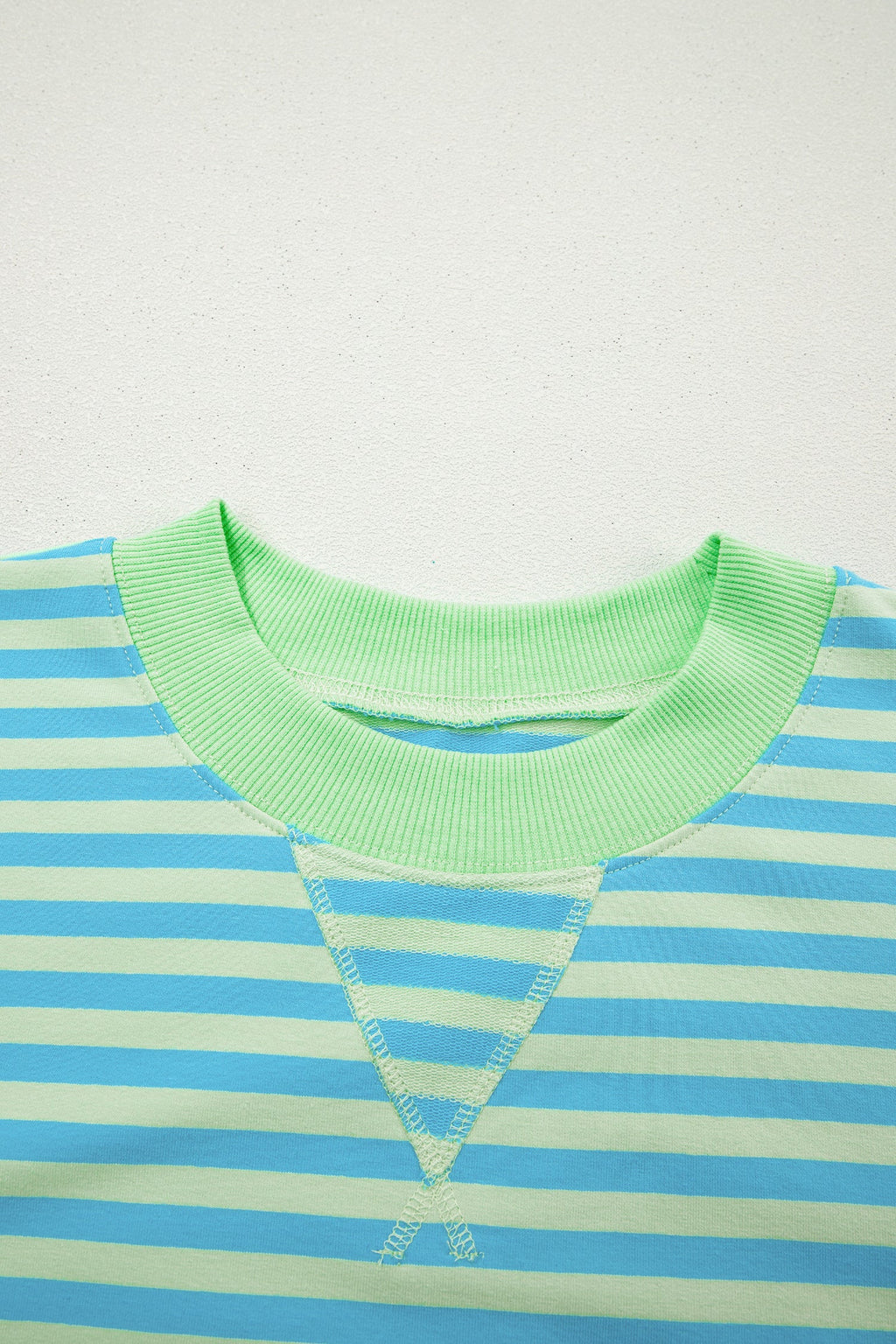 Green Stripe Color Block Detail Long Sleeve Pullover Elastic Waist Pull On Shorts 2pcs Set