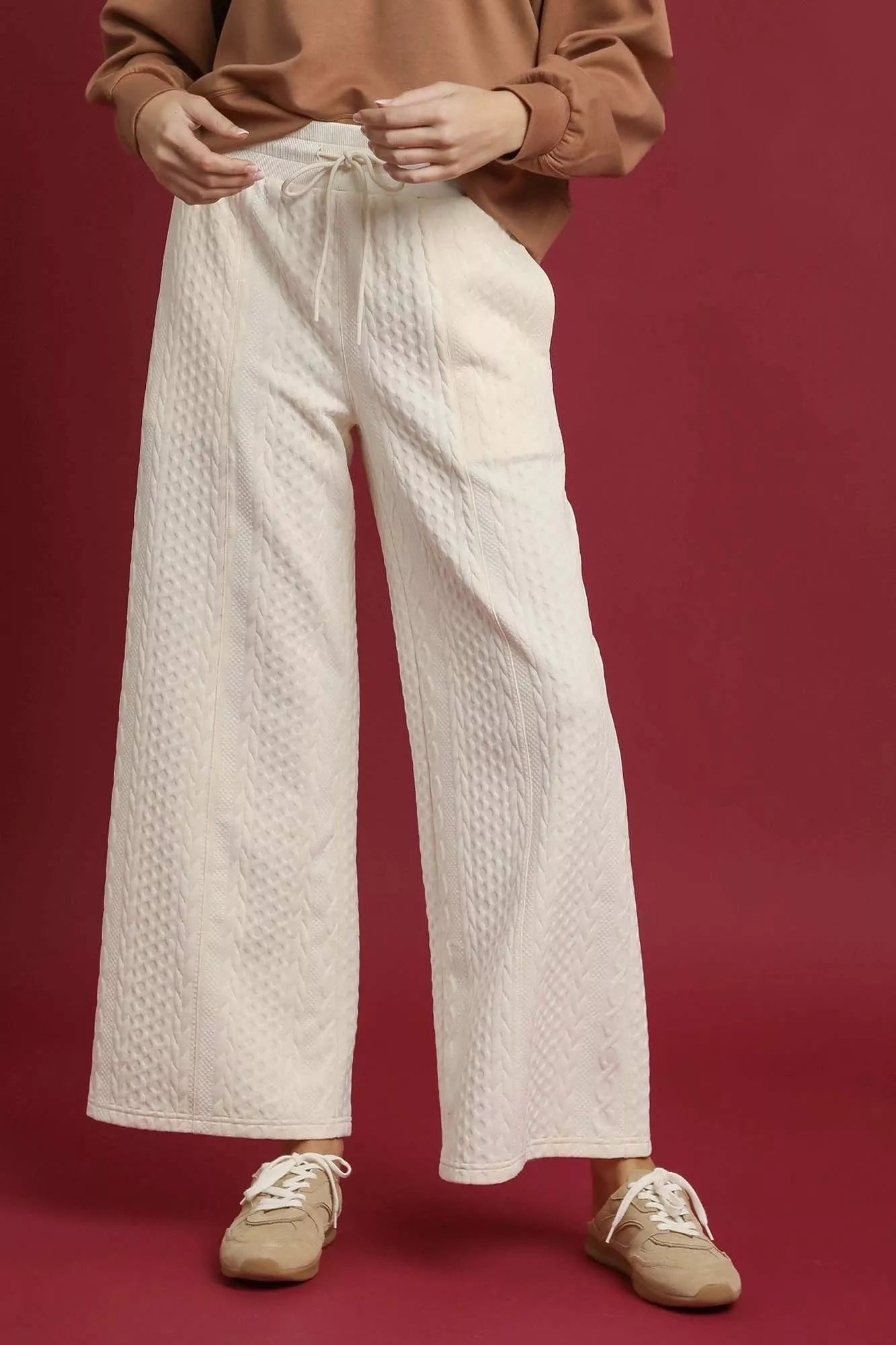 Umgee Cable Knit Textured Wide Leg Pants