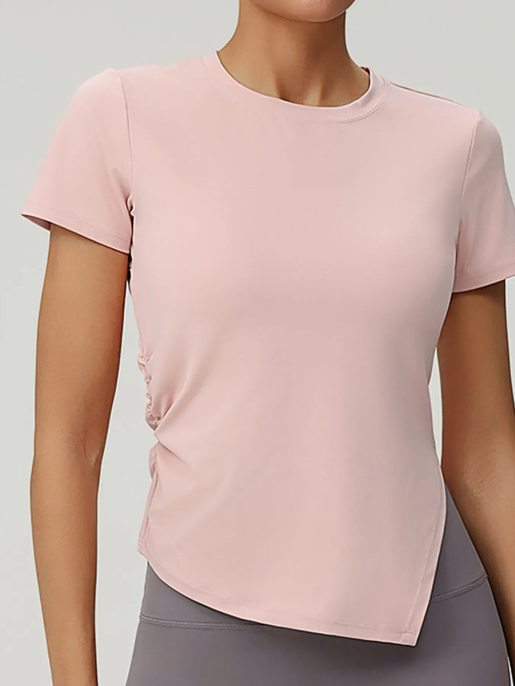Slit Round Neck Short Sleeve Active T-Shirt