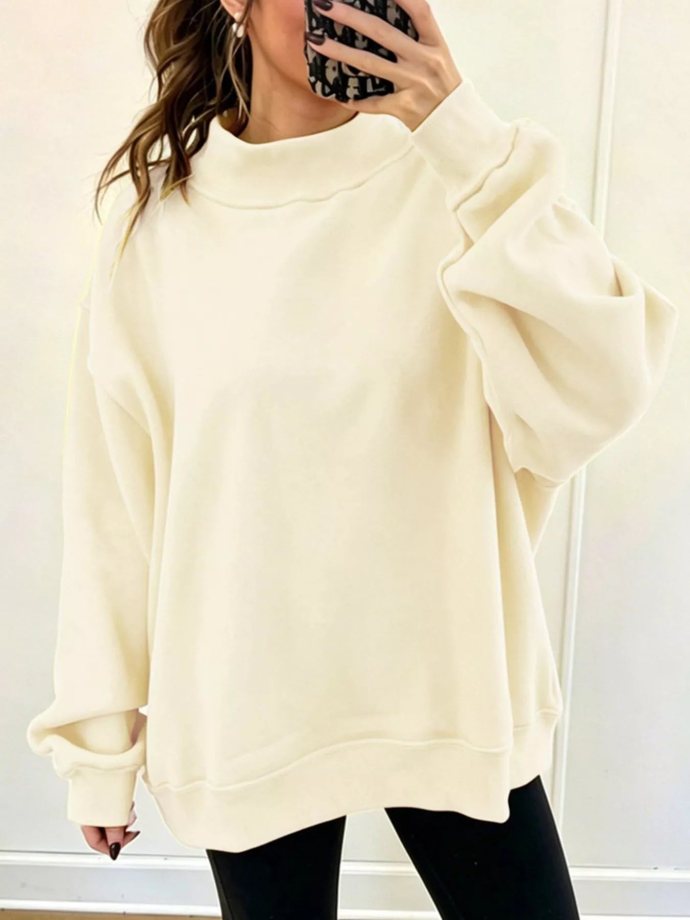 Mock Neck Dropped Shoulder Sweatshirt