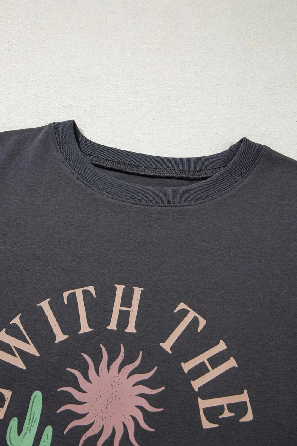 RISE WITH THE SUN Graphic Round Neck Cotton Blend T-Shirt