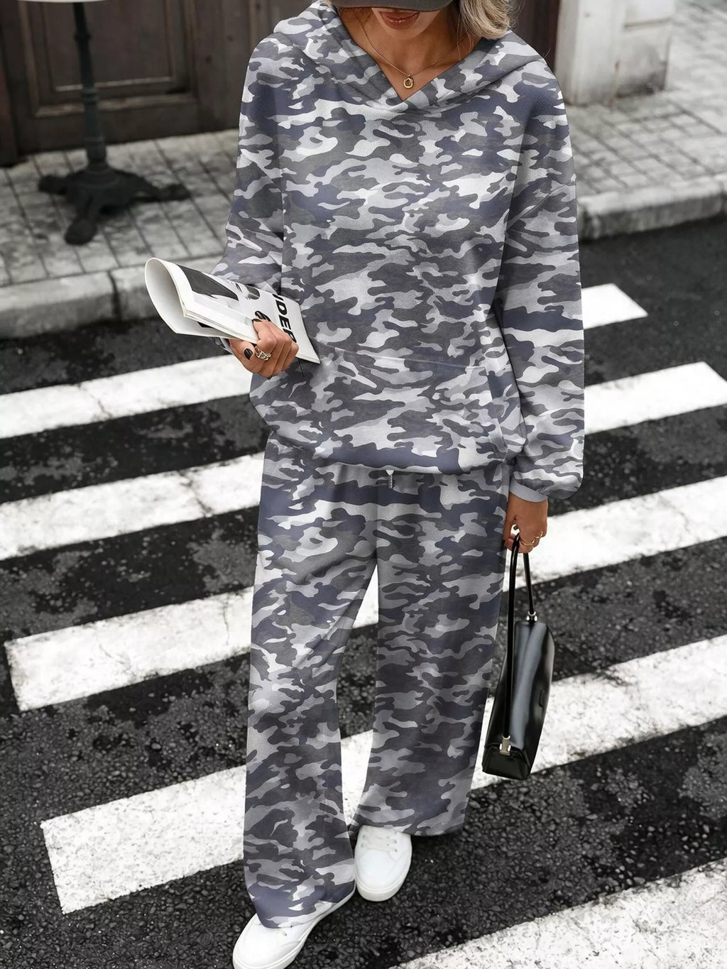 Printed Long Sleeve Hoodie and Pants Set