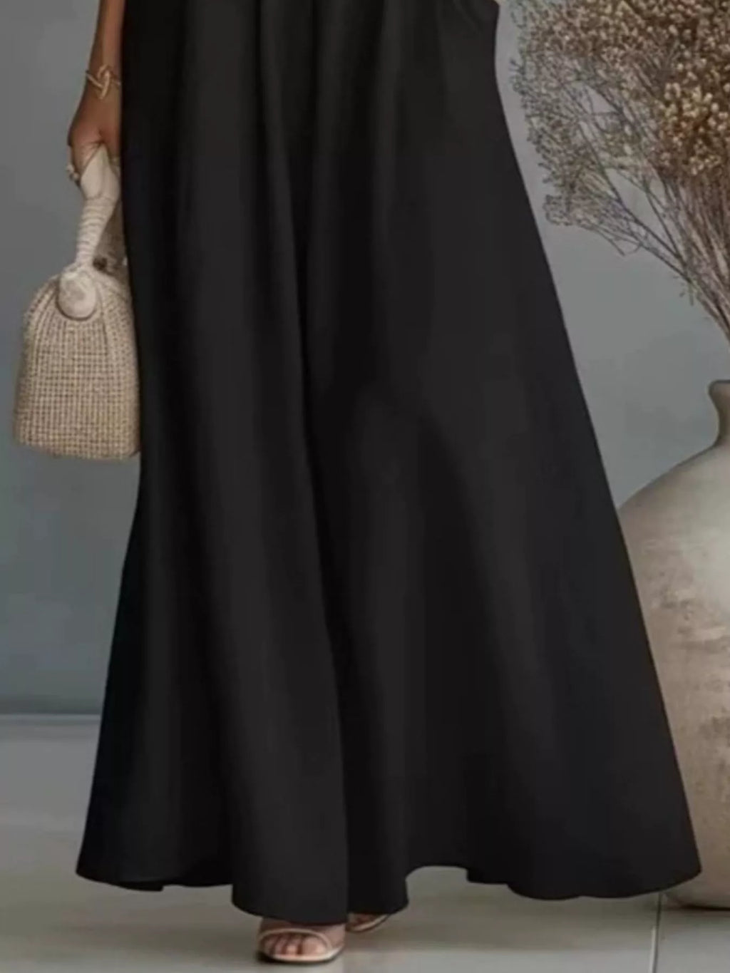 Full Size One Shoulder Top and Wide Leg Pants Set Plus Size
