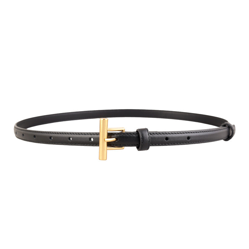 Leather Belt with Golden T-Buckle