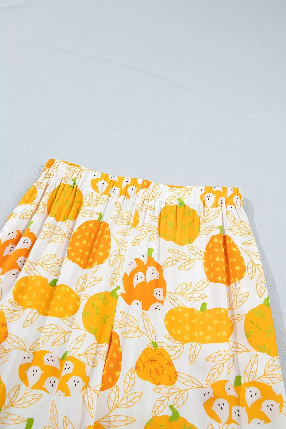 Short Sleeve Pumpkin Print Polka Dot Trim Pocket Placket Lounge Set