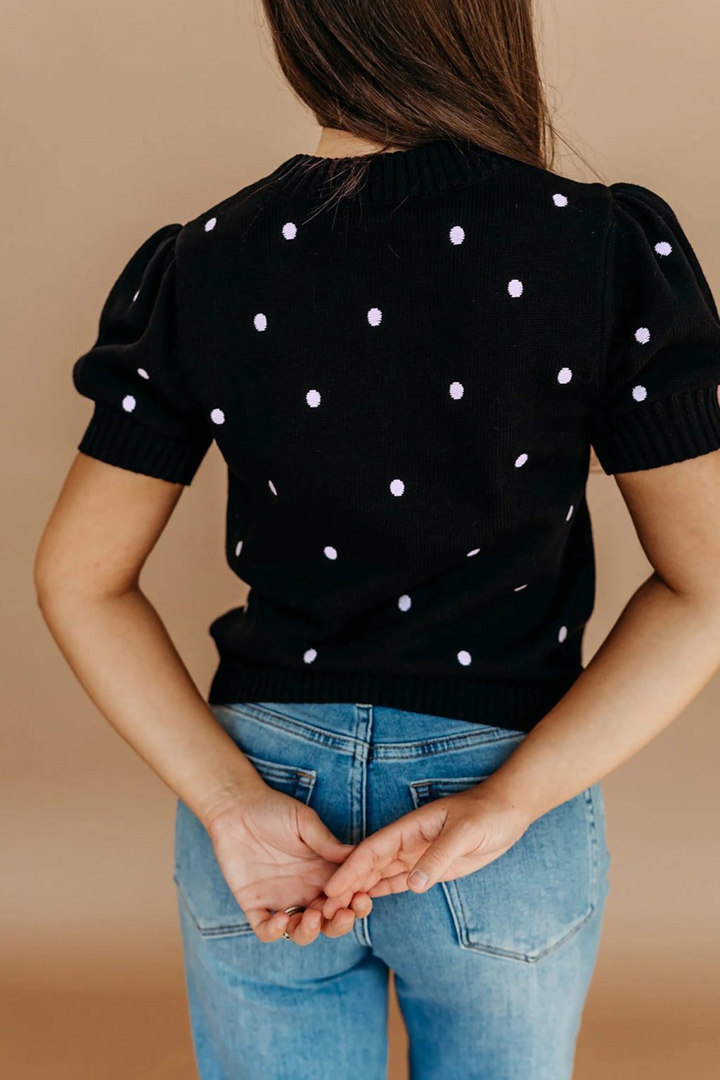 Polka Dot Bubble Short Sleeve Sweater