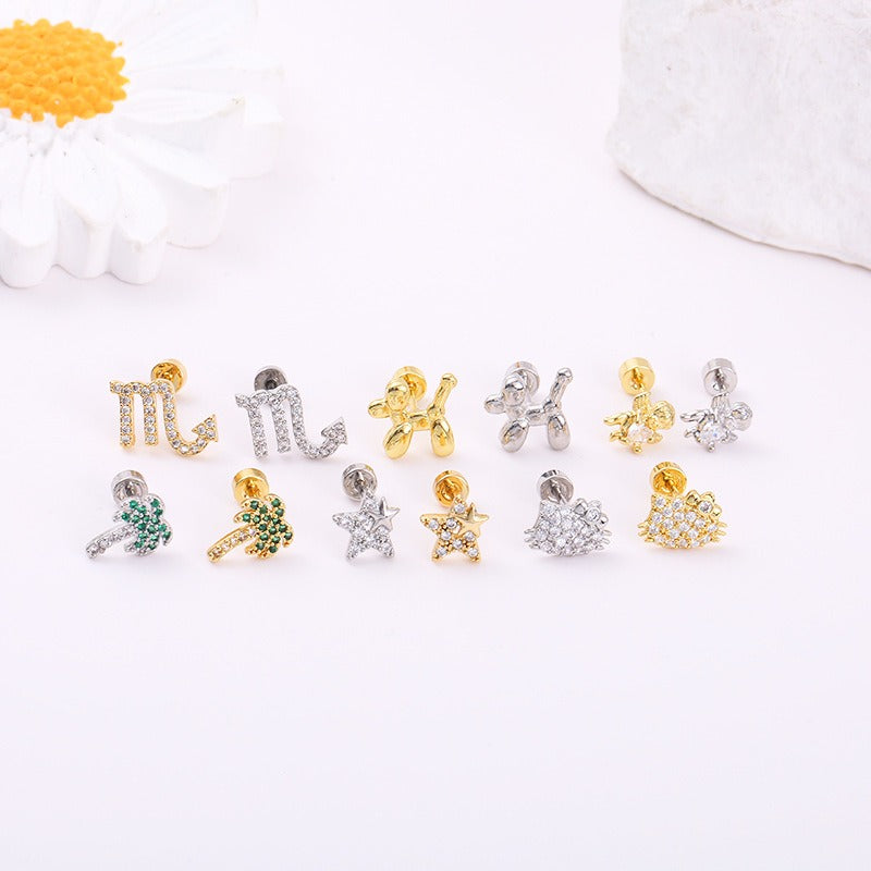 18K gold five-pointed star inlaid gemstones exquisite design dazzling earrings