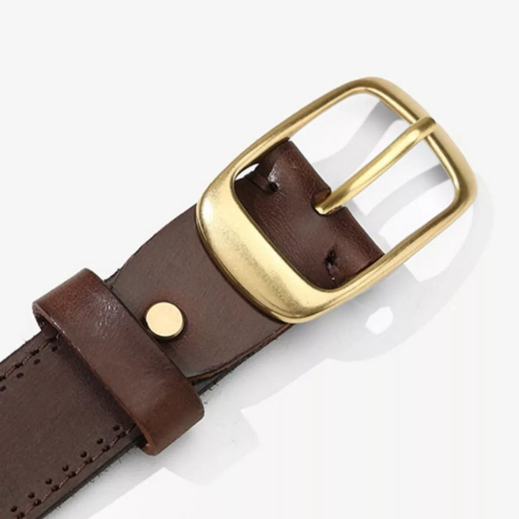Cowhide Leather Belt with Golden Buckle