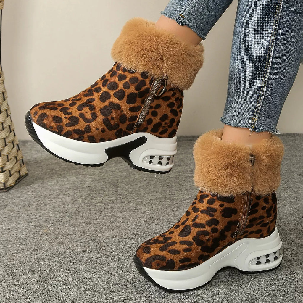Fuzzy Side Zipper Platform Ankle Boots