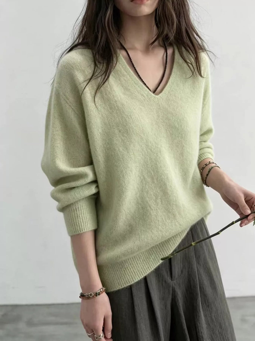 V-Neck Dropped Shoulder Sweater