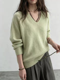 V-Neck Dropped Shoulder Sweater