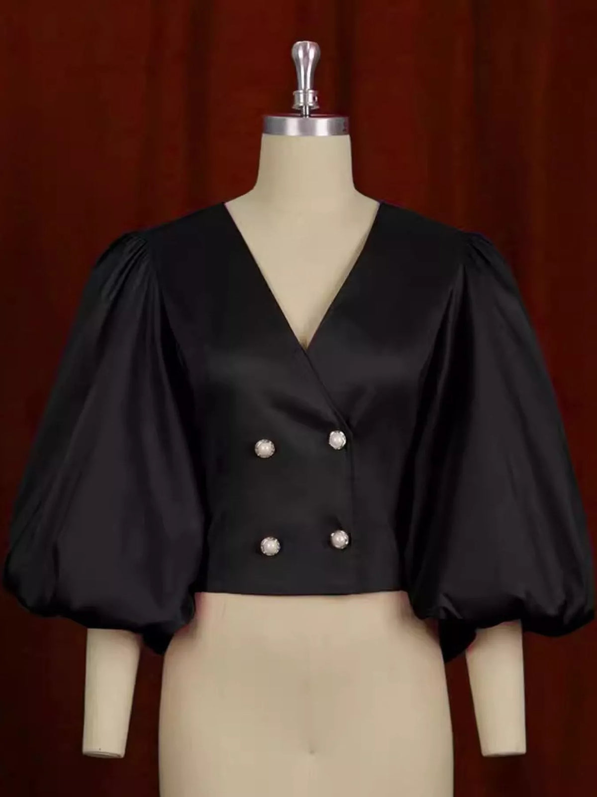 Full Size Double-Breasted Puff Sleeve Blouse Plus Size